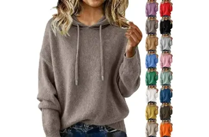 Womens Cashmere Warm Hooded Pullover Sweater