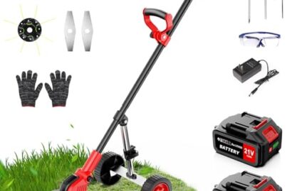 reffmov 12-Inch Battery Powered Weed Eater with 3 Types Blades & Detachable Wheels