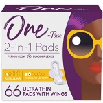 One by Poise 2-in-1 Period & Bladder Leakage Pad with Wings, Regular Absorbency, 66 Count