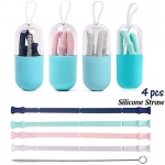 Alink Collapsible Foldable Portable Silicone Straw with Cleaning Brush & Storage Case (4 Color)