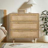 Anmytek Rattan Wood 3 Drawer Dresser