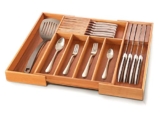 Bambusi Bamboo Silverware Drawer Organizer with 2 Removable Knife Blocks