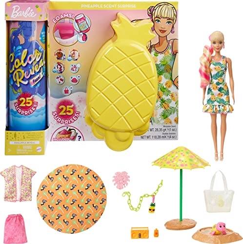 Barbie Color Reveal Foam! Doll & Pet Friend; Sunny Pineapple-Theme