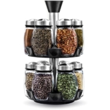 Belwares 12 Bottles Spice Rack Glass Jars, Revolving Countertop Carousel Herbs and Spices Set