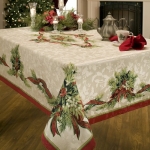 Benson Mills Christmas Ribbons Engineered Printed Fabric Tablecloth