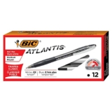 BIC Atlantis Ball Pens Retractable, Black, Medium Point, 12ct