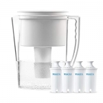 Brita VALUE PACK Slim Water Filter Pitcher with 4 Advanced Replacement Filters, White