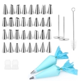 InLife 38pcs Cake Decorating Supplies with 32 Icing Tips, 2 Silicone Pastry Bags, 2 Flower Nails, 2 Reusable Plastic Couplers Baking Supplies Frosting Tools Set