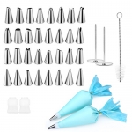 InLife 38pcs Cake Decorating Supplies with 32 Icing Tips, 2 Silicone Pastry Bags, 2 Flower Nails, 2 Reusable Plastic Couplers Baking Supplies Frosting Tools Set