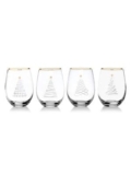 Mikasa Celebrations 4-Piece Christmas Tree Stemless Wine Glass Set