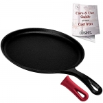 Cuisinel Cast Iron Round Griddle – 10.5”-Inch Crepe Maker Pan + Silicone Handle Cover