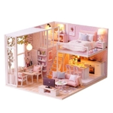 Decdeal DIY Miniature Dollhouse Kit 3D Pink Wooden House Room Toy Furniture LED Lights