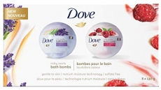 Dove Bath Bombs, with Milk Swirl, Vanilla Raspberry Creamsicle and Lavender & Honey Scents, 8x130g