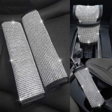 EING 4pcs/Set Crystal Diamond Seat Belt Cover & Gear Shift Knob Cover & Handbrake Cover