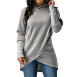 Elfremore Women Long Sleeve Wrap Hoodie Sweatshirt Asymmetric Hem Pullover Tops