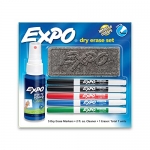 EXPO Low Odor Dry Erase Marker Set with White Board Eraser and Cleaner | Fine Tip