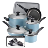 Farberware 15 Piece Dishwasher Safe Nonstick Cookware Set, Aqua