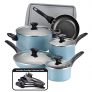 Farberware 15 Piece Dishwasher Safe Nonstick Cookware Set, Aqua