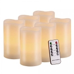 Flameless Battery Operated Pillar Flickering LED Candle Set, Pack of 6 with Remote