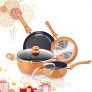 FRUITEAM 6pcs Non-Stick Kitchen Cookware Set, Copper Pots and Pans Set