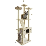 Fur Haven Tiger Tough Double Decker Playground Cat House Furniture Tree, Cream, Floor-to-Ceiling