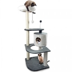 Fur Haven Tiger Tough Round House Corner Playground Cat Furniture Tree, Gray and White, Large