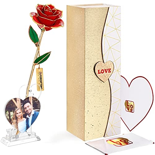 Gold Plated Rose with Love Picture Frame & Greeting Card