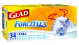 Glad White ForceFlex Garbage Bags – Tall 50 Litres – Drawstring, 34 Trash Bags