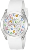 GUESS Silver-Tone + White Stain Resistant Silicone Multi-Colored Crystal Watch