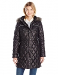 GUESS Women’s Polyfill Cinched Waist Quilted Puffer Faux Fur Hood