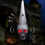 Outdoor Scary 20″ Hanging Skeleton Head Decor with Glowing Eyes & Sounds