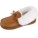 HomeIdeas Women’s Faux Fur Lined Suede Slippers