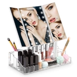 Homever Makeup Mirror Trifold 21 LED Light Vanity Mirror & Organizer, White