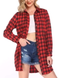 Hotouch Womens Flannel Plaid Casual Boyfriend Button Down Shirts