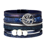 ISHOW Tree of Life Multilayer Leather Wrap Bracelets, Blue