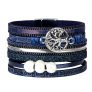 ISHOW Tree of Life Multilayer Leather Wrap Bracelets, Blue