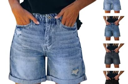 High Waisted Stretch Ripped Distressed Denim Shorts