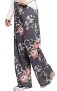 JINGCHENG Women’s Comfy Stretch Floral Print High Waist Drawstring Palazzo Wide Leg Pants