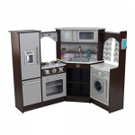 KidKraft Ultimate Corner Play Kitchen with Lights & Sounds, Brown/White