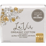 La Vie Organic Cotton Top Sheet Feminine Pads with Wings, Ultra Thin, Regular, 64 Count
