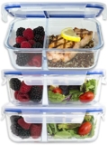 [Large Premium 3 Pack] 2 Compartment Glass Meal Prep Containers w/New Divider Seal Tech