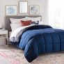 Linenspa All-Season Reversible Down Alternative Quilted Comforter – Navy/Graphite – Full