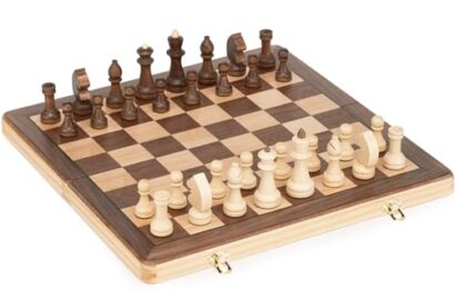 Lingle Wooden Folding Chess Set | Walnut & Maple Inlay