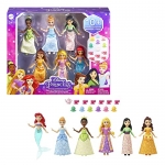 Mattel Disney Princess Toys, 6 Posable Small Dolls with Sparkling Clothing and 13 Tea Party Accessories