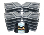 MealStax 3 Compartment [20pk of 1000mL/34oz] New Lid Design Meal Prep Containers BPA Free Bento Boxes (3 comp, 20) by Goodlife Products