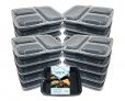 MealStax 3 Compartment [20pk of 1000mL/34oz] New Lid Design Meal Prep Containers BPA Free Bento Boxes (3 comp, 20) by Goodlife Products