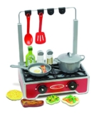 Melissa & Doug 17-Piece Deluxe Wooden Cooktop Set With Wooden Play Food, Durable Pot and Pan