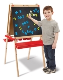 Melissa & Doug Deluxe Magnetic Standing Art Easel With Chalkboard, Dry-Erase Board, and 39 Letter and Number Magnets