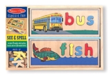 Melissa & Doug See & Spell Wooden Educational Toy With 8 Double-Sided Spelling Boards and 64 Letters