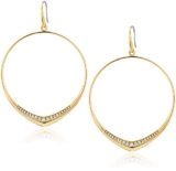 Michael Kors Womens Tone and Pave Drop Hoop Earrings